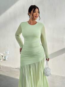 Firerie 女士网眼长袖圆领连衣裙，适合秋季服装、返校服装、教师服装 - 綠色 - 查看 6