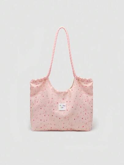 Kawaii 1pc Pink Canvas Storage Bag ,Large-Capacity Handbag Multi-Functional Crossbody Shopping Bag, Durable Outdoor Single-Shoulder Bag, Lightweight Travel Handbag Casual Outdoor Bag