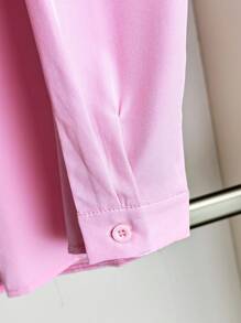 女童长袖衬衫，舒适合身可爱日常衬衫，带刺绣蝴蝶，姐妹套装 - 粉色 - 查看 4