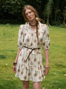 Florisole Women's Bohemian Holiday French Elegant Dress Colorblock Lace-Up Women's Cake Dress Summer Dress Bohemian Clothes Boho Dress Resort Wear Women Resort Wear Women Dresses For Women Summer Dresses