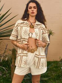 Swim Vcay Kimono de mujer con estampado floral suelto, manga corta, abierto por delante, para usar como cubierta casual en la playa o de vacaciones