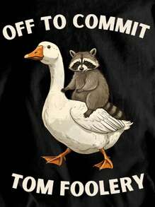 INAWLY Women's Summer Slogan Raccoon Print Round Neck Short Sleeve Casual Versatile T-Shirt - Black - View 5