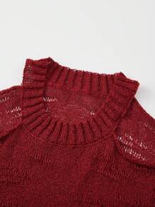 INAWLY Áo len hở vai màu trơn dành cho nữ, thời trang cho mùa xuân và mùa thu, áo chui đầu dệt kim thu đông - Màu Đỏ Sâu - Xem 4