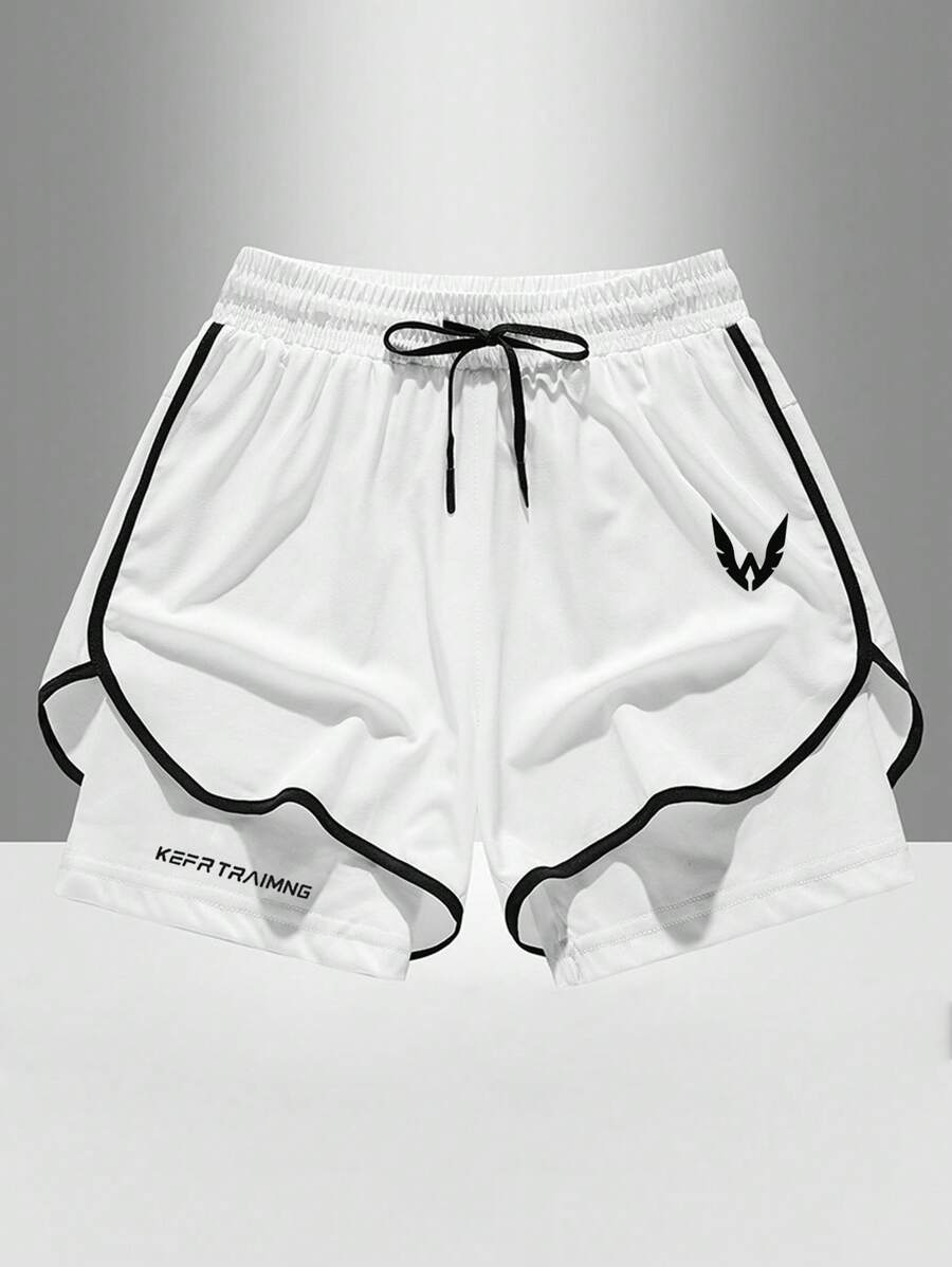 Gym Rark Men's Summer Drawstring Waist Contrast Piping 2 In 1 Active Shorts - White - View 1