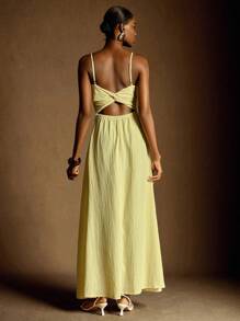 Écloséra فستان إسك قميص إمرأة بتصميم ملتف من الخلف, لون كريمي - أصفر - مشاهدة 2