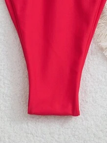 Swim Vcay 1 件女士夏季海滩纯色吊带侧系带性感比基尼两件套泳衣套装迷你三角 - 紅色 - 查看 4