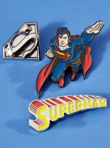 SUPERMAN X SHEIN 3 Piece Set Zinc Alloy Letter Emblem Decorative Brooch, Semi-3D Design