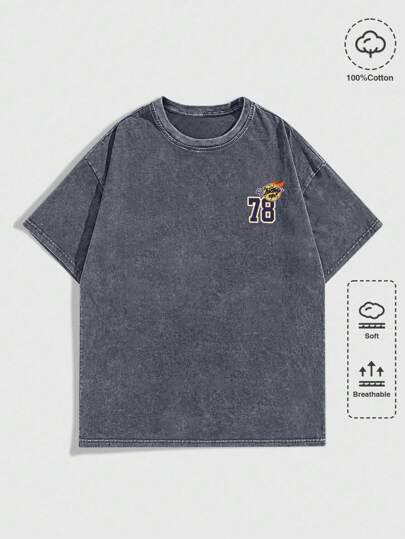 Prep T-shirt basket imprimé lavé décontracté pour hommes, été