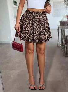 INAWLY 女士休闲豹纹简约 A 字裙 - 彩色 - 查看 5