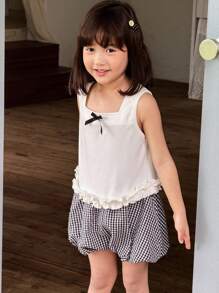 SHEIN 2-teiliges Set für Kleine Mädchen mit lässigem Camisole und Bloomers, Schleifendekor und Rüschensaum - Verschiedenfarbig - Übersicht 7