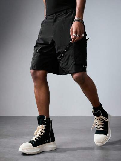 Grunge Punk Men's Summer Casual Webbing Decor Cargo Shorts