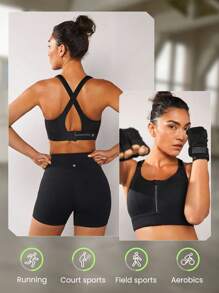 GLOWMODE High Support Zip Front Buckle Up Convertible Hook And Loop Wide Adjustable Strap Sports Bra Surgery Bra Gym