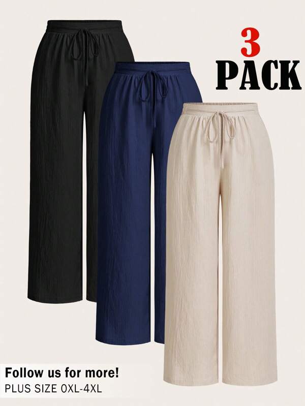 Auralis Damen Große Größen Sommer Urlaubsoutfits Damen Business Lässig Damen Office Outfits für Damen Neuer Stil Mode Lässig Pendeln Urlaub Leicht Atmungsaktiv Bequem Schwarz Marineblau, Aprikosenfarben 3-teilig, Freundinnen mit Taschen weite Schlupfhose, Strandhose fließende Hose Arbeitshose Damenhose aus Leinen