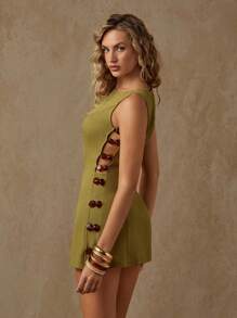 Glamine Women's Round Neck Sleeveless Fitted Waist Long Shirt, Elegant Summer Resort For Women Resort Wear Mediterranean Style - Green - View 2