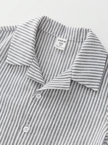 SHEIN 2 Stücke/Set Jungen gestreiftes Hemd & Hose Set, niedliches lässiges Schulstil Outfit für Geburtstag Party, Feierlichkeiten, Hochzeit, Schule, Urlaub, Sport - Verschiedenfarbig - Übersicht 3