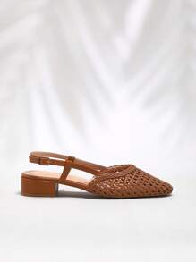 SHUZIA Women Comfortable Slingback Braiding Heels For Christmas Valentine's Day - Brown - View 4