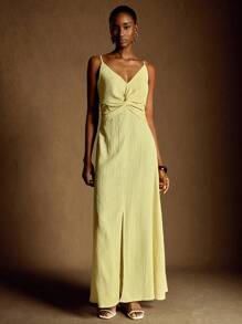 Écloséra فستان إسك قميص إمرأة بتصميم ملتف من الخلف, لون كريمي - أصفر - مشاهدة 5