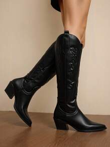 Daringsoles Botas de caña media de punta estrecha en color negro, estilo minimalista para mujer - Negro - Ver 8