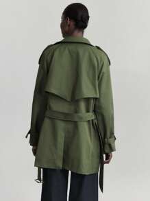 Ontre 2025 Women's Green Long Sleeve Double-Breasted Trench Coat, Casual Daily And Commuting Versatile Coat