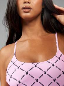 Missguided x Playboy 高切连体泳衣 Monokini 泳衣兔子标志图案海滩泳池夏季复古设计时尚