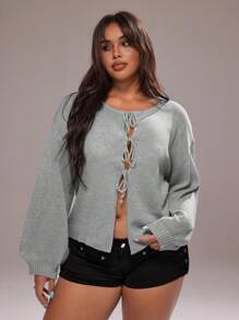 Rustia 1pc Women's Bowknot Cardigan Knitted Sweater, Autumn New Arrival