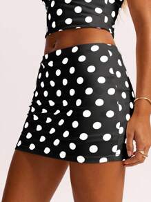 SHEIN BAE 女款黑白波点低腰裙低腰裤裙优雅大方适合夏装女办公室装商务休闲女工作服法国南部度假意大利度假海岛度假蜜月女