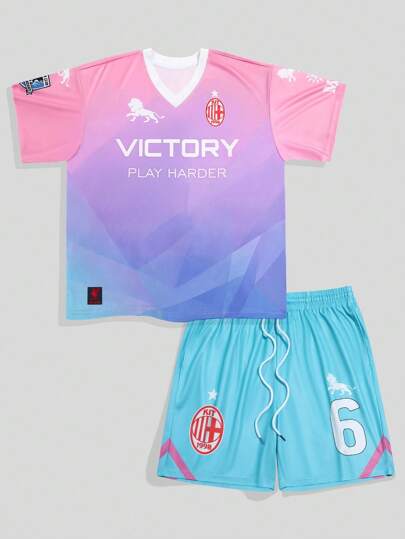 Prep Ensemble de t-shirt et short de sport homme avec imprimé dégradé