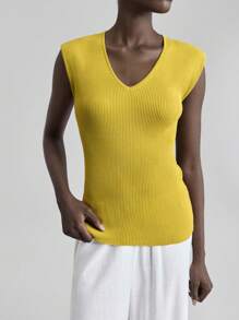 Ontre 2025 女式纯色都市时尚 V 领蝙蝠袖针织上衣，面料柔软舒适，适合通勤、办公室、茶会、日常穿着，春夏季 - 黃色 - 查看 4