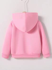 年轻女孩粉色保暖内衬夹克，休闲百搭，适合秋冬粉色拉链连帽衫 - 粉色 - 查看 2