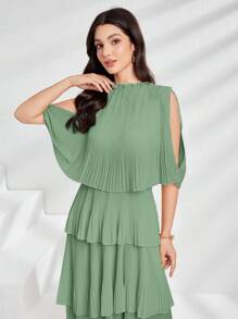Modelyn Vestido largo de noche con hombros descubiertos de unicolor y manga corta para mujer