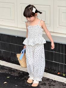 SHEIN 年轻女孩黑白碎花无袖连体裤，休闲日常穿着 - 彩色 - 查看 5