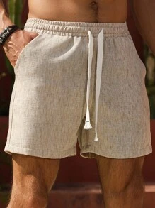 Manfinity RSRT Men's Dual-Color Linen-Look Drawstring Waist Pocket Casual Summer Shorts Men Linen Shorts Men Linen Drawstring Shorts Men Shorts Vacation