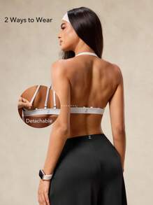 OutZeal Sujetador deportivo sin espalda con tiras cruzadas, almohadillas extraíbles y tela suave y transpirable para mujer, para uso urbano y casual - Negro - Ver 2
