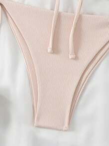 SHEIN Swim 纯色细肩带无线吊带背心上衣和侧系带丁字裤比基尼泳装套装