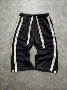 Manfinity Roghcode Pantalones de chándal casuales para hombres con bloqueo de color y cordón en la cintura - Negro - Ver 3