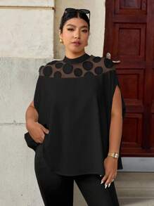 Rometta Femmes grande taille Blouse décontractée à empiècement en maille, col montant, manchette avec fente, ample et élégante, idéale pour les vacances, convient aux saisons de printemps, été et automne - Multicolore - Voir 5