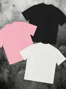 Tseoso 3pcs/Set Casual Hip Hop Graphic Round Neck Short Sleeve Loose T-Shirt For Women Slightly Sheer Suitable For Going Out