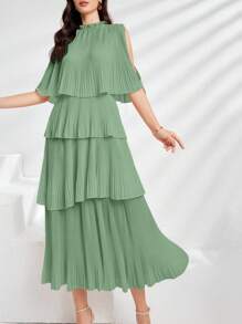 Modelyn Vestido largo de noche con hombros descubiertos de unicolor y manga corta para mujer