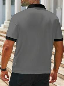 Manfinity Homme Plus Size Men's Casual Loose Daily Work Business Simple Short Sleeve Polo Shirt - Light Grey - View 2