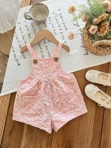 SHEIN LMoss Kids 女嬰提花荷葉邊休閒日常連身衣 - 粉色 - 查看 3
