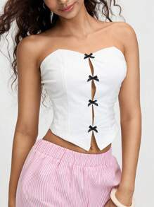 SHEIN MOD Parte superior de tubo con lazo calado con estilo Y2K dulce para mujer, vestidos de graduación para mujer, vestidos de cumpleaños para mujer, atuendos de vacaciones para mujer, atuendos de playa para mujer, atuendos de verano para mujer, estilo princesa adecuado para fiestas de cóctel, citas románticas, moño, parte superior de EE. UU., tops cortos para mujer, parte superior descubierta de los hombros, tops lindos, tops Y2k