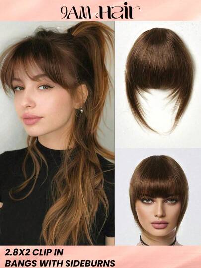 Flequillo con patillas de cabello , extensión de cabello a presión, accesorio de cabello real y fácil de usar para principiantes