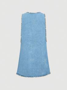 Selenza Women's Fashion Crystal Embellished Sleeveless Denim Dress, Summer - Blue - View 10