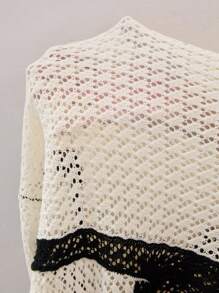 Calvaya Plus Size Contrast Color Trim Sheer Casual Pullover Sweater Knit Pullover Fall Winter