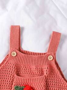 SHEIN Baby Girl Cute Cartoon Strawberry Knitted Bodysuit For Outerwear Fall Winter - Red - View 4