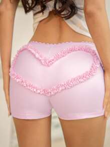 SHEIN SXY Damenhose sexy süße Mini-Shorts mit Spitzenbesatz und Schleifen-Deko, dehnbar gestrickte lässige Shorts für Zuhause mit niedriger Taille, vielseitige Shorts für den täglichen Gebrauch