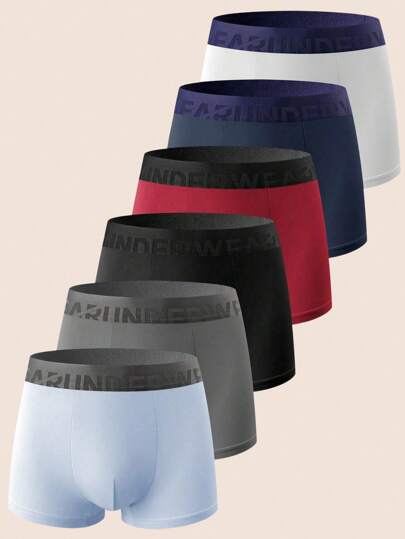 Manfinity Underwear&Sleepwear Basics 6 pièces/set Boxer brief homme avec bande élastique à motif lettre, couleur unie