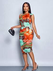 SOLERSUN Vestido largo elegante de ajuste ceñido con estampado digital de leopardo de colores, con un hombro, sexy y elegante para salir, fiestas y diario