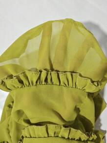 Glamine Sexy grünes transparentes Mesh-Crop-Top mit Rüschentrimm und Bindedetail für Frauen, heißes grünes durchsichtiges Top für Club, Nachtausgang, Party, Sommer, Strandurlaub, schicke geschichtete Rüschen Mode für Urlaubsdate - Olivgrün - Übersicht 8