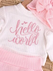 SHEIN 新生儿“HELLO”字母刺绣摄影服装，婴儿男童女童上衣、裤子、帽子 3 件套，1 个月至 100 天工作室摄影道具